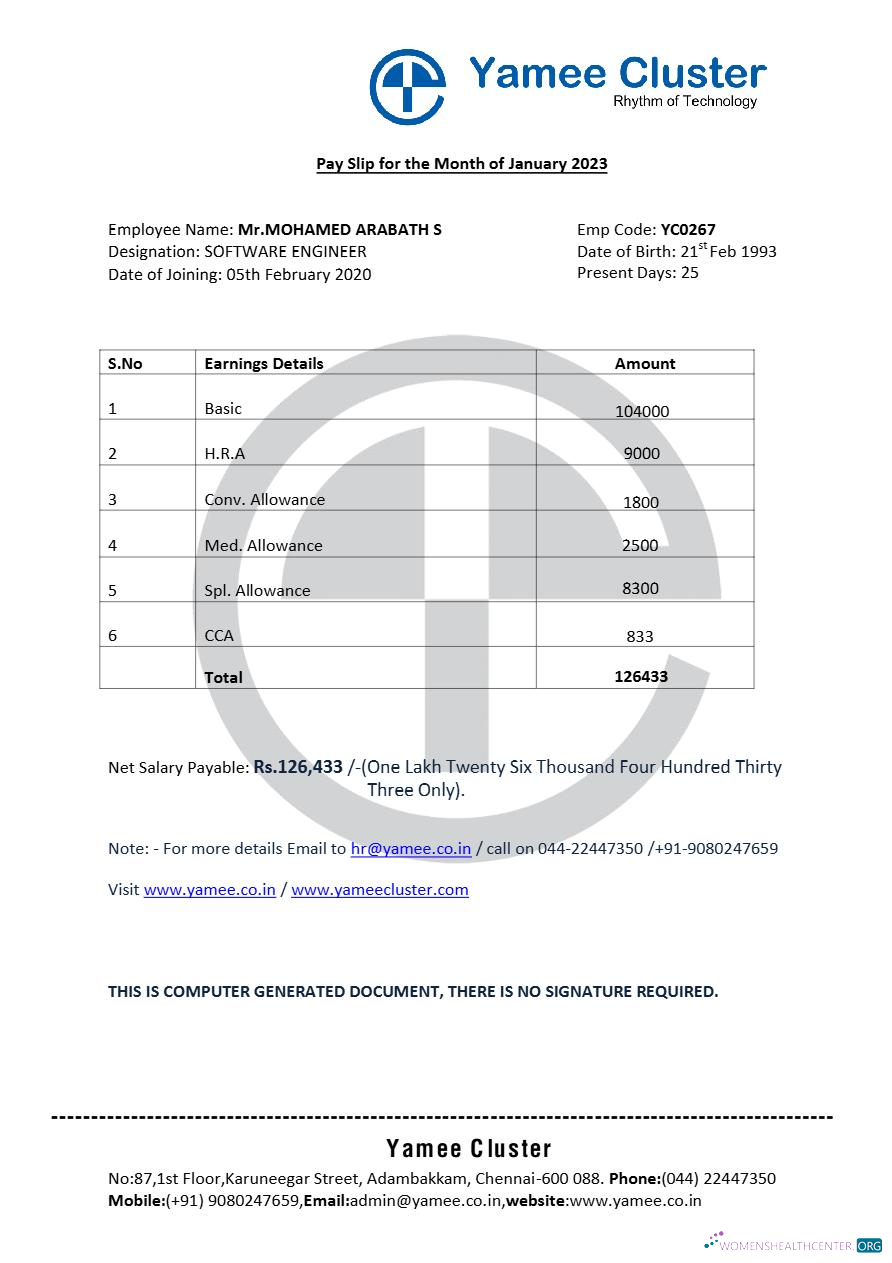 Download Yamee Cluster software company payslip template in Word and PDF formats.pdf, 1 Photoshop template